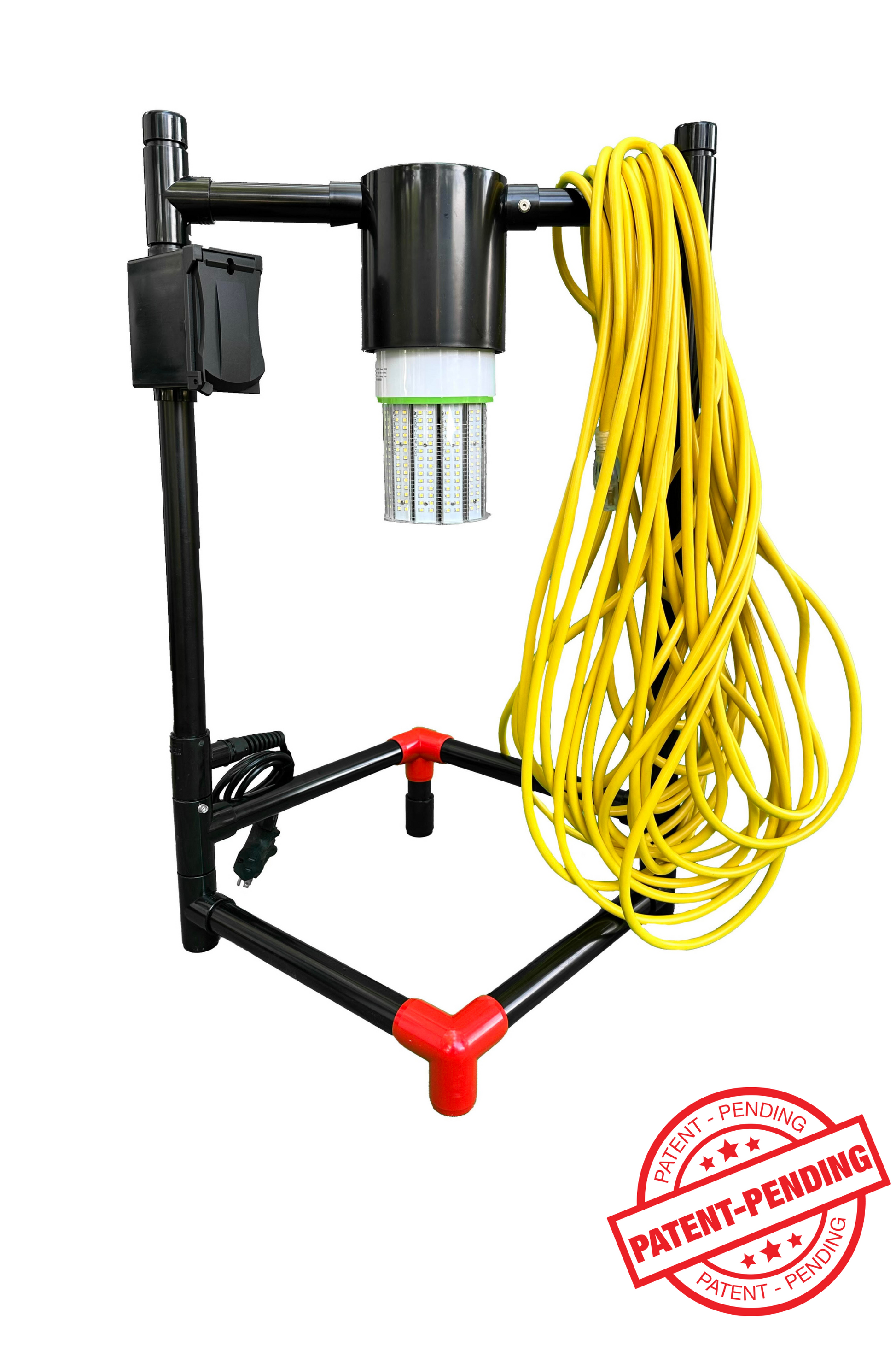 Stack Light portable light stand with convenient extension cord hook. Durable, water-resistant construction.